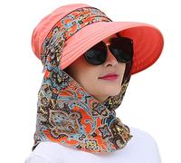 LONTG Femme Chapeau de Soleil Pliable Anti-UV Casquette Visière Large Bord UPF 50+ avec Protecteur de Cou Détachable Capeline de Camping Pêche pour Cyclisme Vélo Randonnée Voyage Plage