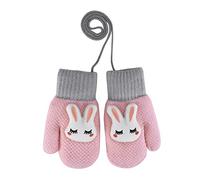 LONTG Moufle Enfant Hiver Gants Tricoté Chaud Garçon Fille 4-8 ans Gants avec Ficelle Anti-perdue Mitaines Complet Thermique Motif Lapin Mignon Gants Doublure Polaire pour Ski Neige Extérieur