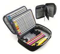 LONTG Trousse à Crayons de Couleurs Professionnel 72 Trous Plumier Grande Capacité Multifonction Sac à Crayons 4 Couches Trousse de Stylos en Chiffon Abrasif Étanche Simple Mode pour Enfant Adulte