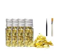 Lonwiner Lot de 4 flocons de feuille d'or pour pâtisserie, décoration de gâteau de mariage, feuille d'or comestible, décoration de cupcake, dessert, flocons d'or