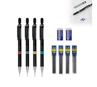 Lonwiner Lot de porte-mines, à pointe fine, pour apprendre à écrire, pour croquis, en métal, noir, dans un étui