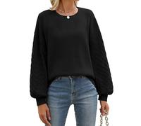 Lonya Pull Femme Chic Elegant - Tricot Col Rond Sweat Hiver Chaud Pullover Manche Longue Pulls Femme Cable Knit Grande Taille Tricoté Pull Long Oversize, Noir, L
