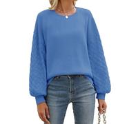 Lonya Pull Femme Chic Elegant - Tricot Col Rond Sweat Hiver Chaud Pullover Manche Longue Pulls Femme Cable Knit Grande Taille Tricoté Pull Long Oversize, Bleu, L