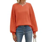 Lonya Pull Femme Chic Elegant - Tricot Col Rond Sweat Hiver Chaud Pullover Manche Longue Pulls Femme Cable Knit Grande Taille Tricoté Pull Long Oversize, Orange, XL
