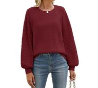 Lonya Pull Femme Chic Elegant - Tricot Col Rond Sweat Hiver Chaud Pullover Manche Longue Pulls Femme Cable Knit Grande Taille Tricoté Pull Long Oversize, Bourgogne, S