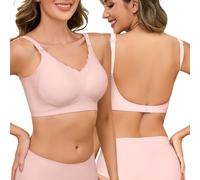 Lonya Soutien Gorge Dos Nu Invisible Brassière Femme sans Amature Sexy Deep V Convertible Bretelles sans Coutures Dos Forme en U sous sans Coutures Push Up Confortable, Rose, XL