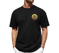 Lonya Tee Shirt Homme Oversized Été, Graphic T-Shirts à Manches Courtes 100% Coton Imprimé Palmier Vagues Coucher de Soleil Col Rond Basique Casual Plage Vacances Tops, D-Noir, M