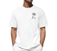 Lonya Tee Shirt Homme Oversized Été, Graphic T-Shirts à Manches Courtes 100% Coton Imprimé Palmier Vagues Coucher de Soleil Col Rond Basique Casual Plage Vacances Tops, F-Blanc, L
