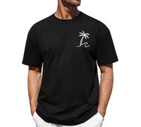 Lonya Tee Shirt Homme Oversized Été, Graphic T-Shirts à Manches Courtes 100% Coton Imprimé Palmier Vagues Coucher de Soleil Col Rond Basique Casual Plage Vacances Tops, A-Noir, L