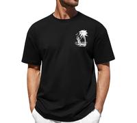 Lonya Tee Shirt Homme Oversized Été, Graphic T-Shirts à Manches Courtes 100% Coton Imprimé Palmier Vagues Coucher de Soleil Col Rond Basique Casual Plage Vacances Tops, C-Noir, L