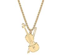 LONYOO Acier Inoxydable Violon Collier Cello Pendentif 18K Plaqué Or Bijoux Cadeaux pour Violonistes Violistes Colliers d'Or pour Femmes Filles (L'or)