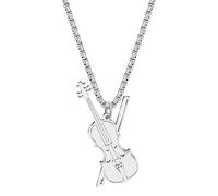 LONYOO Acier Inoxydable Violon Collier Cello Pendentif 18K Plaqué Or Bijoux Cadeaux pour Violonistes Violistes Colliers d'Or pour Femmes Filles (Argent)