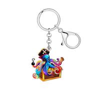 LONYOO Acrylique Drôle de Pieuvre Porte-clés Accessoires Pirate Cadeaux Pieuvre pour les Amoureux des Animaux Femmes Enfants Filles Sac à Main Sac à Dos Breloques (Bleu)