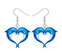 LONYOO Acrylique Mignon Dauphin Boucles d'oreilles Pendentif Océan Plage Bijoux Eté Charms Dolphin Cadeaux pour Femmes Filles Maman Mer Amoureux des Animaux (Bleu)