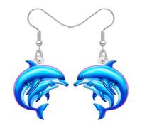 LONYOO Acrylique Mignon Dauphin Boucles d'oreilles Pendentif Océan Plage Bijoux Eté Charms Dolphin Cadeaux pour Femmes Filles Maman Mer Amoureux des Animaux (Marine)