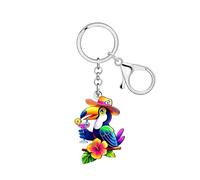 LONYOO Acrylique Toucan Porte-clés Oiseau Tropical Charms Accessoires Hawaïen Hibiscus Fleurs Amoureux de l'Oiseau Cadeaux pour Femmes Filles (Colorée)
