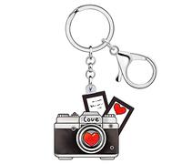 LONYOO Acrylique Vintage Cassette Porte - clés Porte Monnaie Voiture Porte Clés Anneaux Bijoux Vintage Nostalgie Cadeaux pour Femme Fille Charme (Caméra Noirlu)