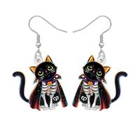 LONYOO Boucles d'oreilles effrayantes en acrylique avec chapeau de sorcière citrouille et chat noir - Bijoux amusants pour femme - Cadeau d'Halloween pour femme et amoureux des chats - Décoration de