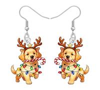LONYOO Boucles d'oreilles en forme de chien - Cadeaux de Noël pour femme et maman - Boucles d'oreilles pendantes de Noël en acrylique - Bijoux de Noël pour chiots et chiens - Cadeaux pour les amoureux