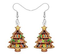 LONYOO Boucles d'oreilles fantaisie en forme de sapin de Noël pour femme, boucles d'oreilles de Noël en acrylique, bijoux de Noël, cadeaux de reconnaissance pour les amateurs de livres pour femmes