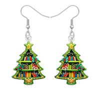 LONYOO Boucles d'oreilles fantaisie en forme de sapin de Noël pour femme, boucles d'oreilles de Noël en acrylique, bijoux de Noël, cadeaux de reconnaissance pour les amateurs de livres pour femmes