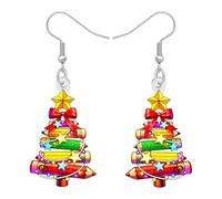 LONYOO Boucles d'oreilles fantaisie en forme de sapin de Noël pour femme, boucles d'oreilles de Noël en acrylique, bijoux de Noël, cadeaux de reconnaissance pour les amateurs de livres pour femmes