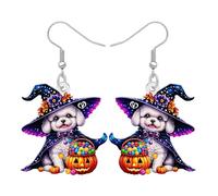 LONYOO Boucles d'oreilles pendantes en acrylique pour chien, citrouille, chapeau de sorcière, Halloween, caniche, cadeau pour femme, bijoux fantaisie, accessoires d'Halloween, M, Acrylique, Pas de