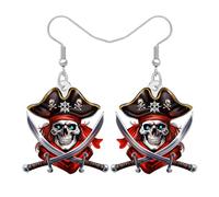 LONYOO Boucles d'oreilles tête de mort effrayante pirate en acrylique Halloween chapeau de sorcière citrouille boucles d'oreilles pendantes accessoires costume Halloween cadeaux pour femme fille, M