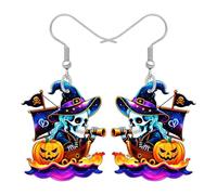 LONYOO Boucles d'oreilles tête de mort effrayante pirate en acrylique Halloween chapeau de sorcière citrouille boucles d'oreilles pendantes accessoires costume Halloween cadeaux pour femme fille, M