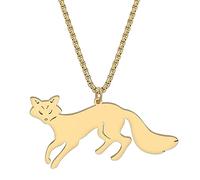 LONYOO Collier Renard Chaine Pendentif Acier Inoxydable Collier Or 18K Cadeaux Renard pour Femmes Filles Charms (Plaqué Or B)