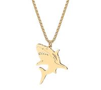 LONYOO Cool Collier requin en acier inoxydable plaqué or 18 carats Bijou océan Animaux Collier Pendentif requin Cadeau pour femme fille mère, M, Acier inoxydable, Pas de gemme
