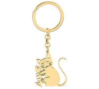 LONYOO Porte-clés Chat en Acier Inoxydable Cadeaux Mignon Chat pour Femme Filles Porte-clés Chat Porte-monnaie Clés de Voiture Charms (Plaqué Or 046)
