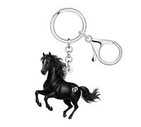 LONYOO Porte-clés Cheval Acrylique Cadeau Equitation pour Femme，Noir