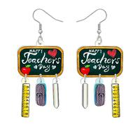 LONYOO Retour à l'école Boucles d'oreilles Crayon Pendantes Acrylique Papeterie Bijoux Drôle Globe Cadeaux pour Femmes Filles Charms Cadeaux (Set de Tableau Noir)