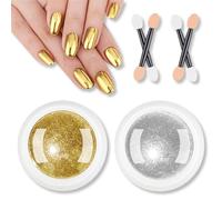 LONZIKP 2 Pots Poudre Chrome Ongles, Effet Miroir Métallique Poudre Brillante pour Nail Art (0,6 g/Pot) (Or Argent)