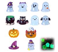 LONZIKP Lot de 12 Miniatures lumineuses d'Halloween, Adorables figurines en résine à cacher, Citrouilles et crânes, qui brillent dans l'obscurité, parfaites pour Décorations et activités Enfants