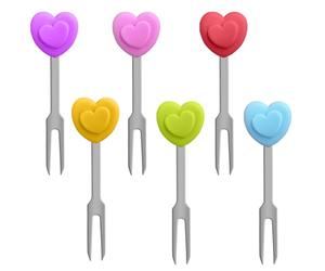 LONZIKP Mini Fourchettes Enfant 6 Pcs Cœur Inox - Réutilisables Boîte à Goûter, Party, Pique-niques & Snacks. Rendent l'Alimentation Amusante pour Encourager les Fruits.