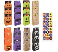 LONZIKP Sacs en Papier, 24 Pièces, Sachet Papier Kraft Halloween-Papiertüte pour Biscuits, Noix, Chocolats, Emballer des Cadeaux, Anniversaires d'Enfants, Mariage, Fête (18 x 10 x 6 cm)