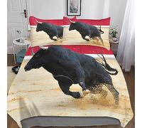 LOOACG Taureau 3D Motif Imprimé Housse De Couette pour Enfants Adultes Réversible 100% Microfibre Fermeture avec Boutons Vache de Ferme Bétail Housse De Taie d'oreiller 3 Pièces King（220x240cm）