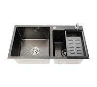 Loobiiny Évier de cuisine à double bol, moderne en acier inoxydable, avec panier d'égouttement, bac à saleté et bonde, 2 bacs encastrables