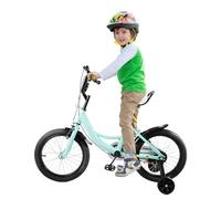 Loobiiny VéLo Enfant 16 Pouces VTT VéLo Tout Terrain pour Enfants Vélo avec Roue supplémentaire 7 Vitesses VéLo De Montagne VéLo à Double Frein à Disque VéLos Acier Carbone(Vert)