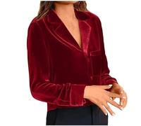 loobun Chemisier en velours pour femme - Chemise élégante en velours - Col à revers fluide - Manches longues - Haut en velours boutonné pour femme - Chemisier d'hiver doux et confortable, A16-rouge, L