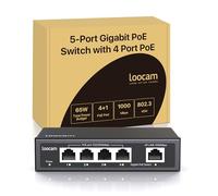 Loocam PoE Switch 4 PoE Gigabit Ports avec 1 Gigabit Uplink Port, PoE+ 1000Mbps Ethernet Réseau Switch Non géré, 65W IEEE802.3af/at, Durable Metal Enclosure, Plug & Play