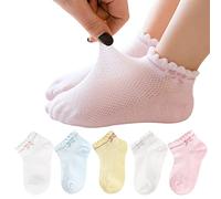 Looching Lot de 5 paires de chaussettes fines en maille de coton pour bébé fille garçon 1-12 ans Blanc/multicolore