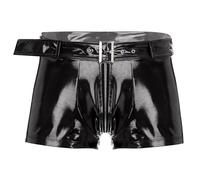 Loodgao Boxer Homme Shorts en Cuir Sexy Effet Mouillé Brillants Courts Slips Hipster pour Fêtes Et Clubs Clubwear Noir M