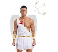 Loodgao Costume Cupidon Adulte Body Une Épaule Avec Poignets Et Ailes En Plumes Avec Arc Et Flèche Déguisement Halloween Carnaval Blanc XXL