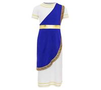 Loodgao Costume Romain Enfant Prince Grec Ancien Manches Courtes Robe Médiévale Renaissance Tenue Toga Cosplay Halloween Bleu 15-16 ans