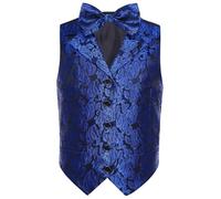 Loodgao Élégants Garçons Gilet Jacquard avec Cravate Chapeau Deux Pièces sans Manches Vêtements pour Homme Ensemble Bleu 15-16 Ans