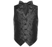 Loodgao Élégants Garçons Gilet Jacquard avec Cravate Chapeau Deux Pièces sans Manches Vêtements pour Homme Ensemble Noir 13-14 Ans