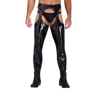 Loodgao Homme Wetlook Leggings Taille Haute Pantalon Long Ouvert Entrejambe Fessier Ouvert Cuir Verni Pantalon Skinny Tenue De Club Noir XL